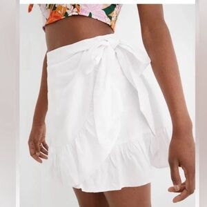 Aerie | Linen Blend White Wrap Ruffle Mini Skirt S Boho Summer Beach